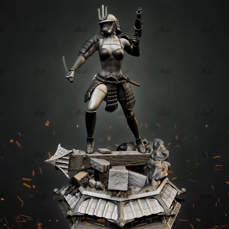 日本女武士二次元版附果体3D打印模型